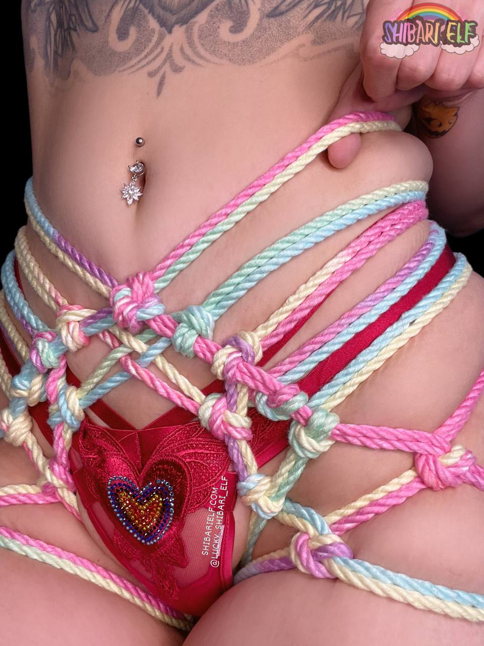 Vibrant Bamboo Rainbow Shibari Rope coiled beautifully, showcasing its captivating colors for a unique intimate experience